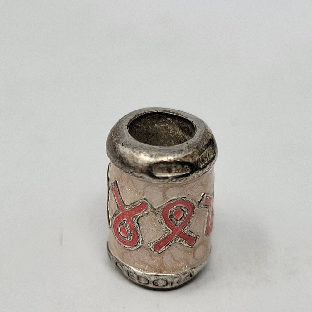 Pandora Pink Awareness Ribbon Enamel Barrel Charm Bead Sterling Silver 925 ALE